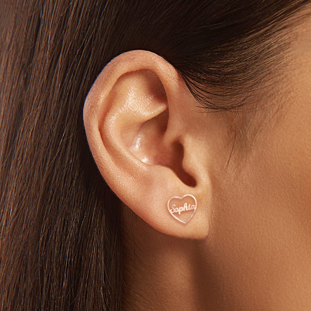 Heart Name Script Earrings