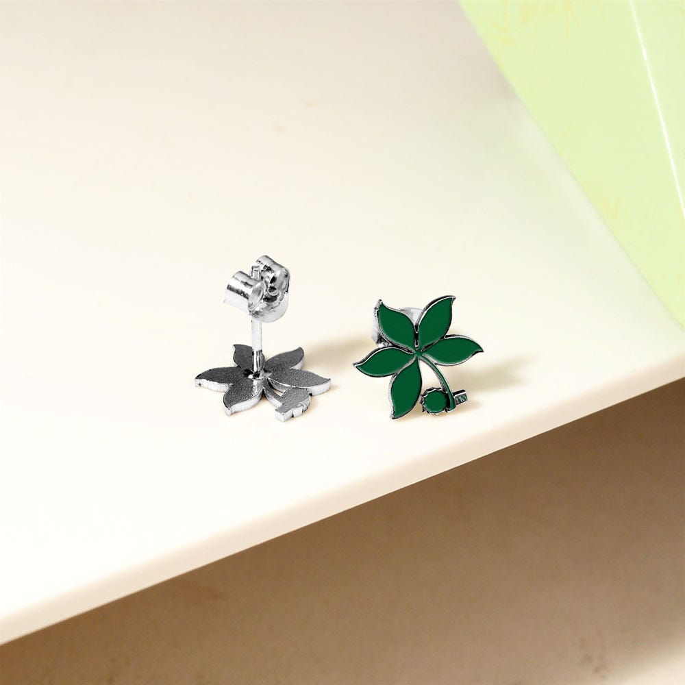 Pair Of Ohio State Logo Green Leaf Earrings