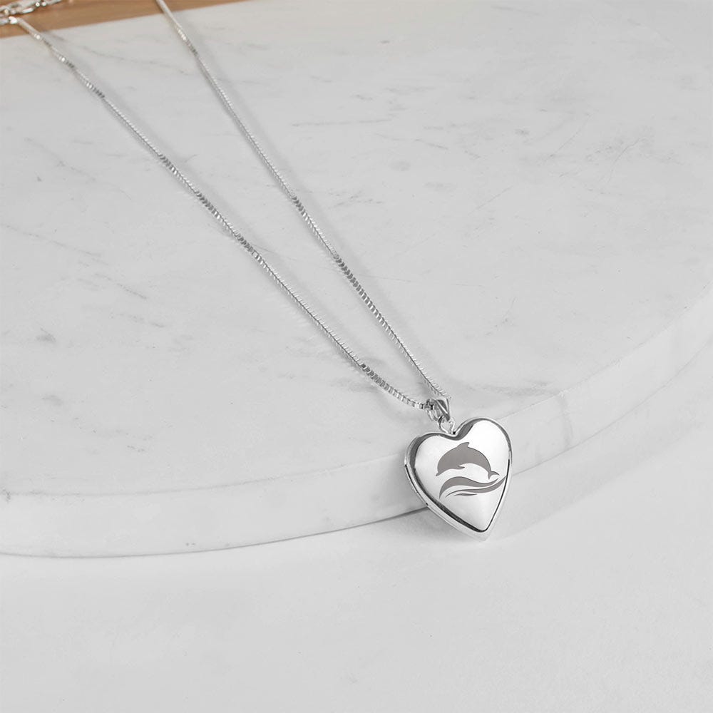 Sterling Silver Dolphin Heart Photo Locket