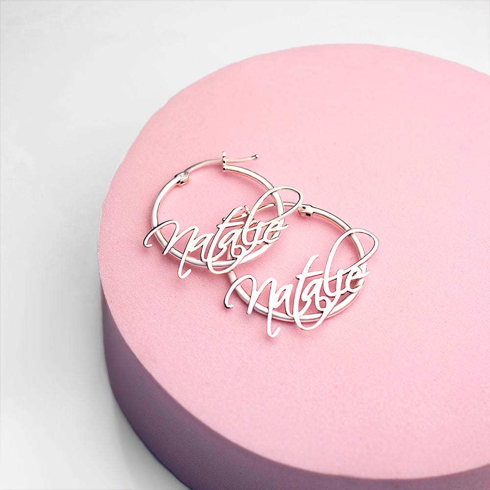 Pair Of Script Hoop Name Earrings