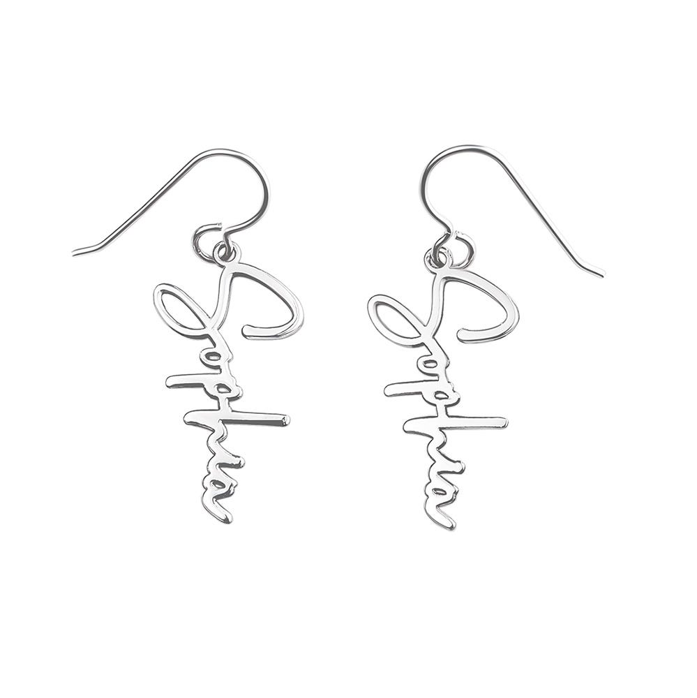 Pair Of Modern Script Name Dangle Earrings
