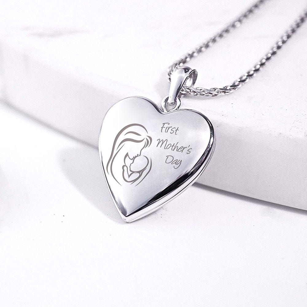 Sterling Silver "First Mother's Day" Heart Photo Locket