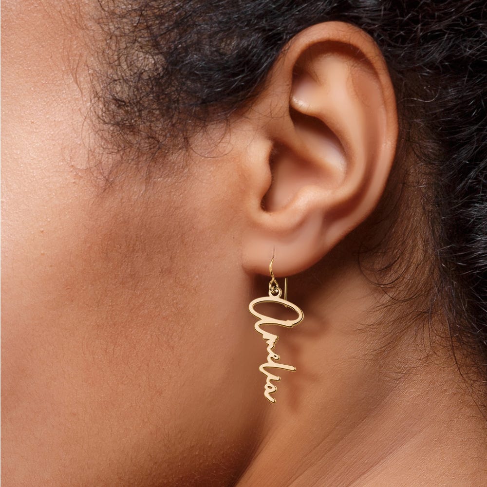 Pair Of Modern Script Name Dangle Earrings