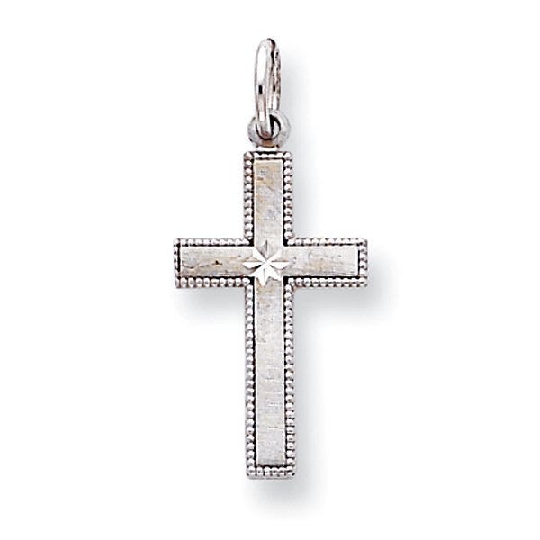 14k Gold Satin w/ Diamond Cut Edge Cross Pendant