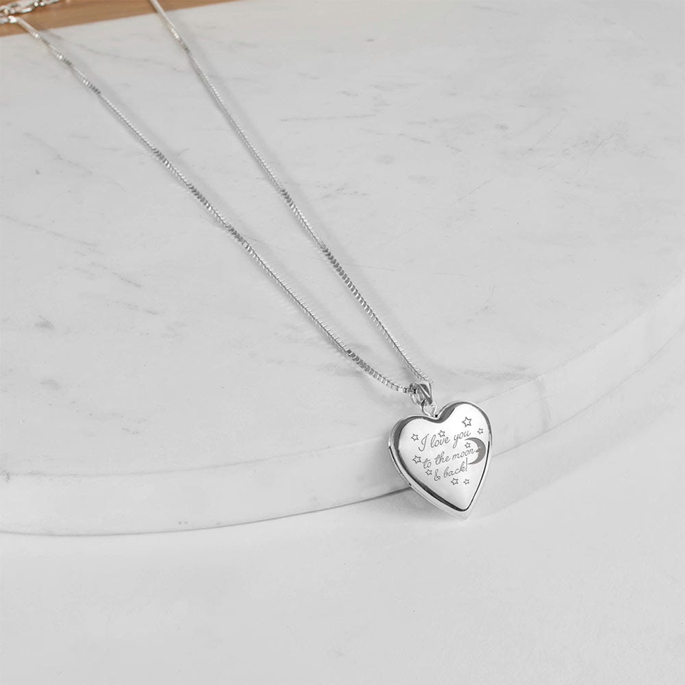 Sterling Silver " To The Moon & Back " Heart Photo Locket
