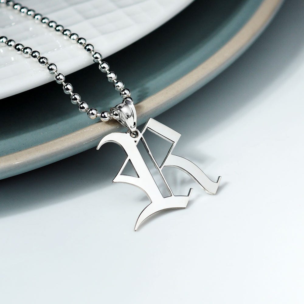 Personalized First Initial Old English Pendant with Paperclip Chain