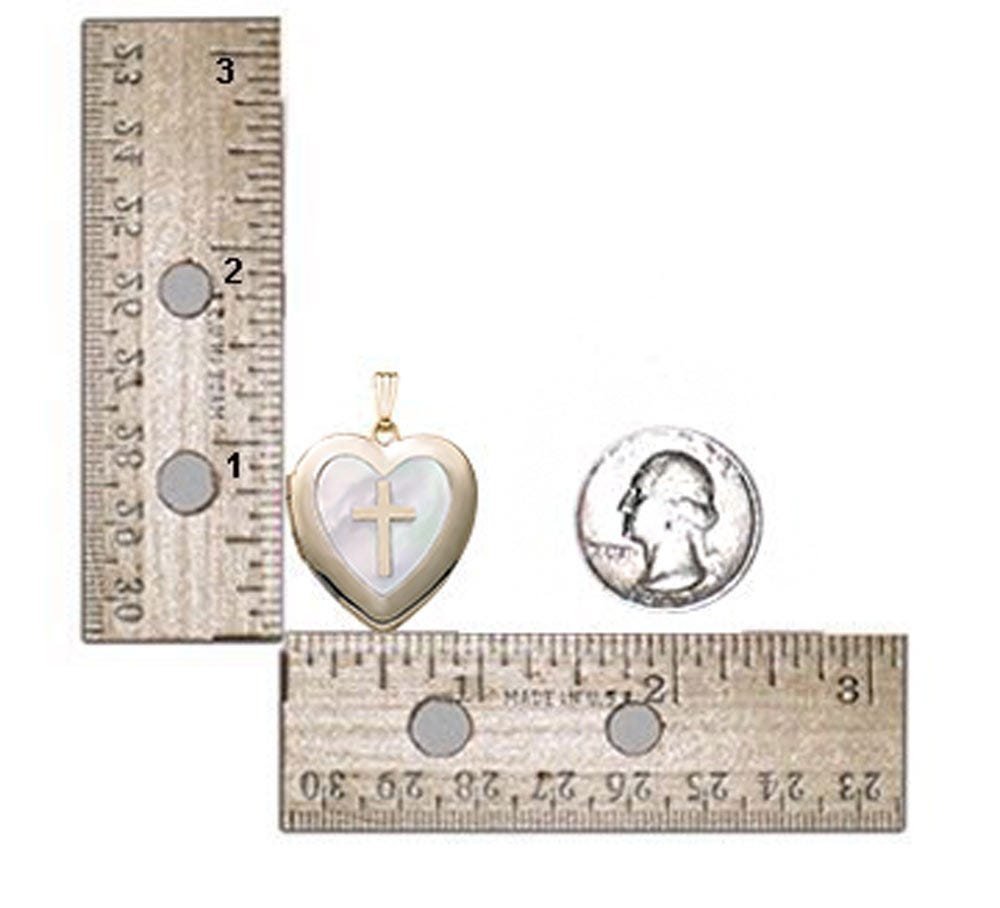 14k Yellow Gold Mother of Pearl & Cross Heart Photo Locket