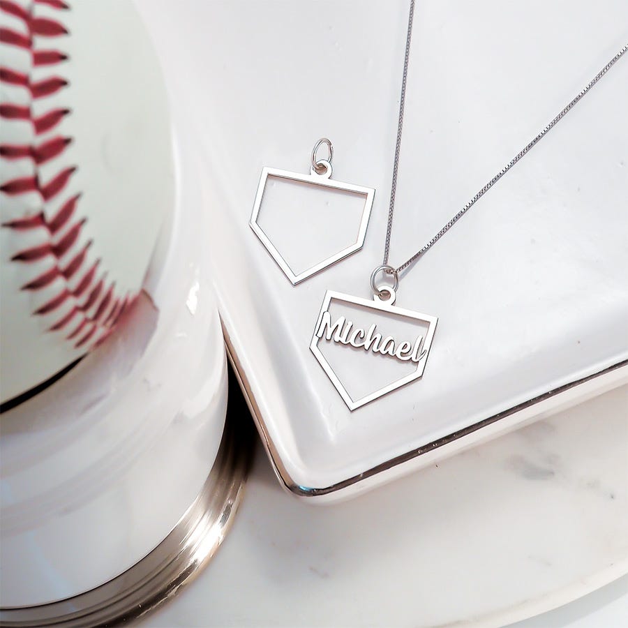 Personalized Cut-out Baseball Homeplate Pendant w/ Name