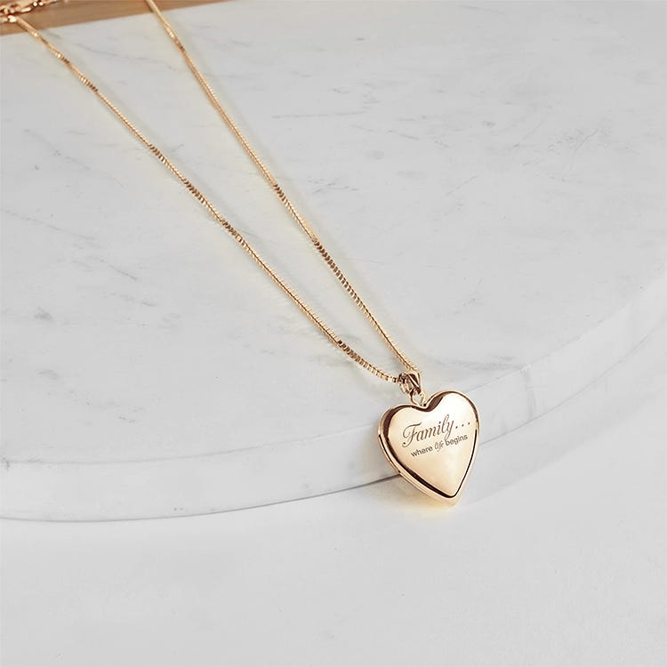 14k Yellow Gold Family Love Heart Locket