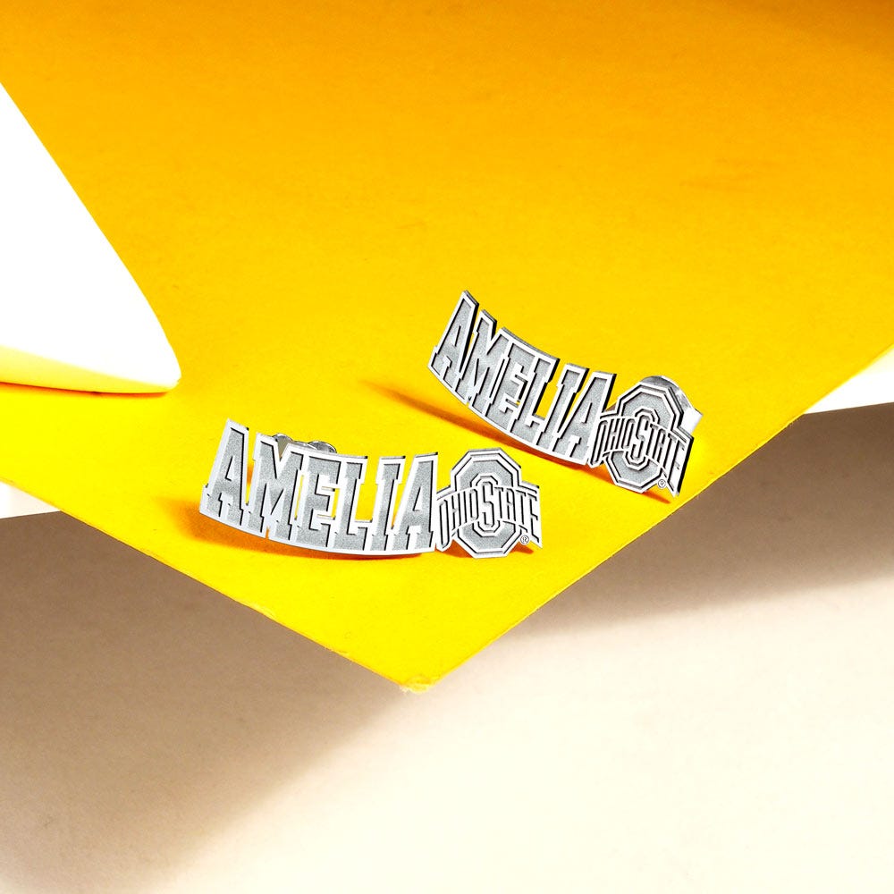 Personalized Pair Of Ohio State Logo with Horizontal Name Earrings