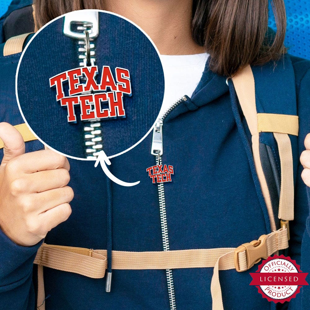 Texas Tech Block Color Enamel Zipper Pull