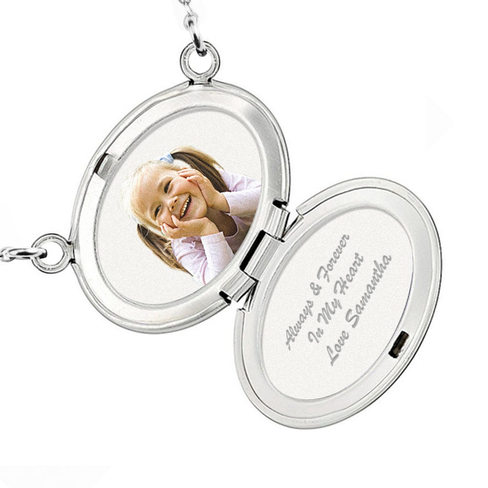 Sterling Silver Sideways Plain Oval Photo Locket with Chain Included