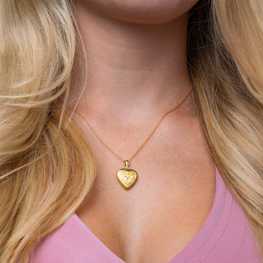 14K Gold Filled Floral Heart Photo Locket with Diamond