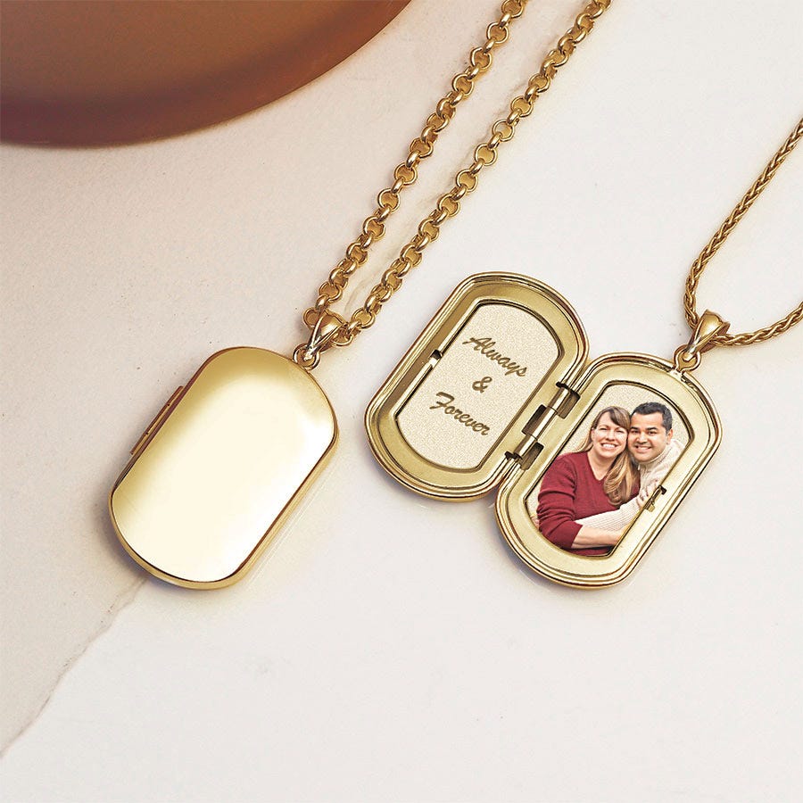 14k Gold Filled Dog Tag Photo Locket - 1 inch x 1-1/4 inch Gold Filled