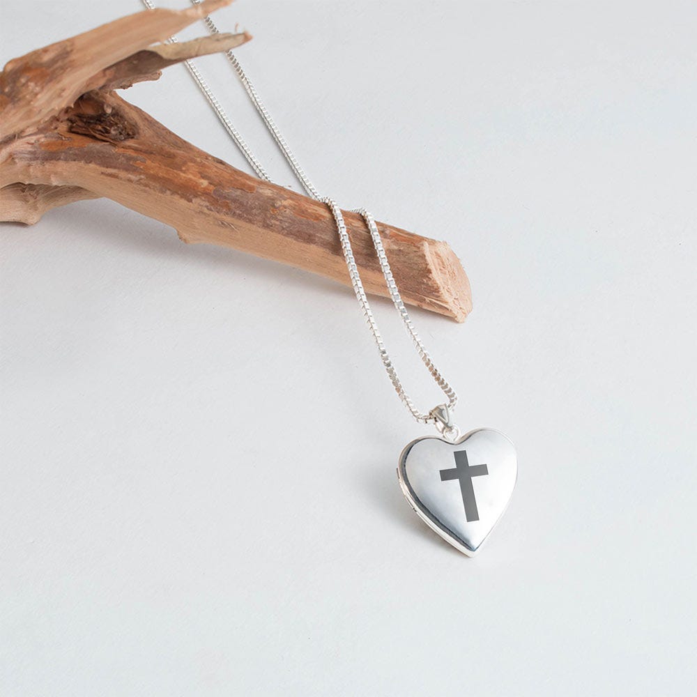 Sterling Silver Cross Heart Photo Locket