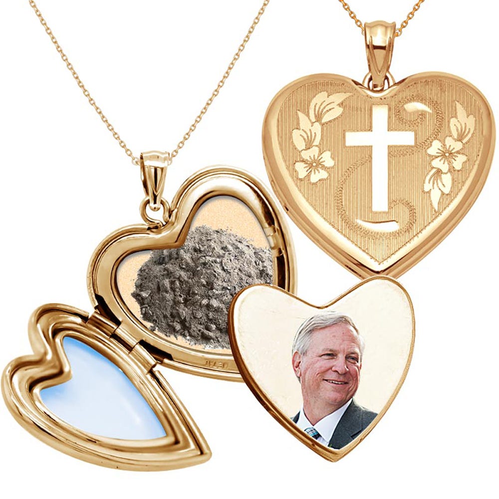 Hand Engraved Cross Cremation & Hair Photo Locket