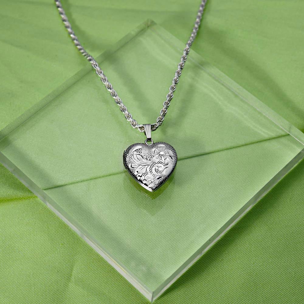 Sterling Silver Floral Heart Photo Locket