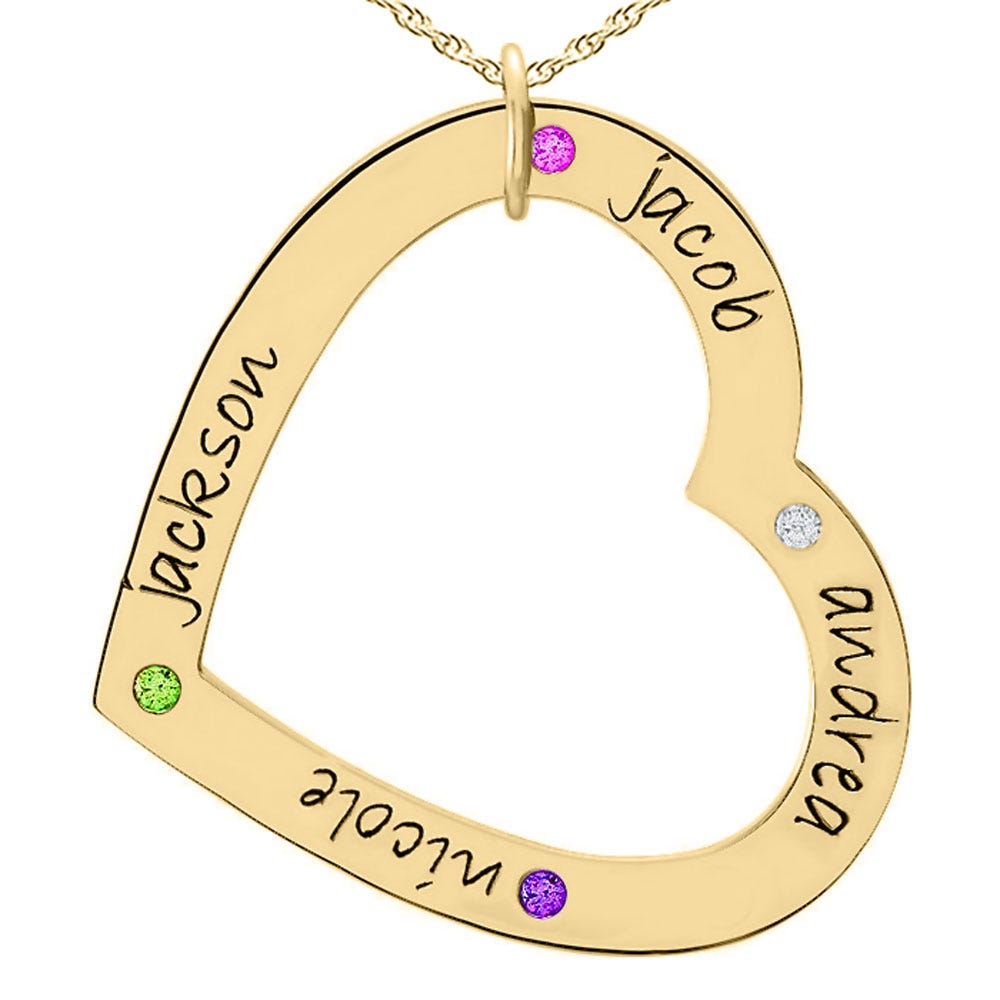 Personalized Four Birthstones Large Heart Pendant