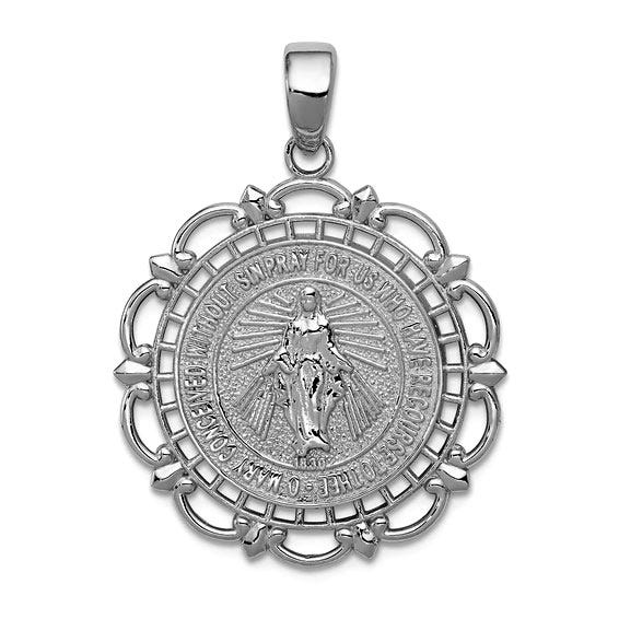 14K Polished Miraculous Medal With Scallop Frame