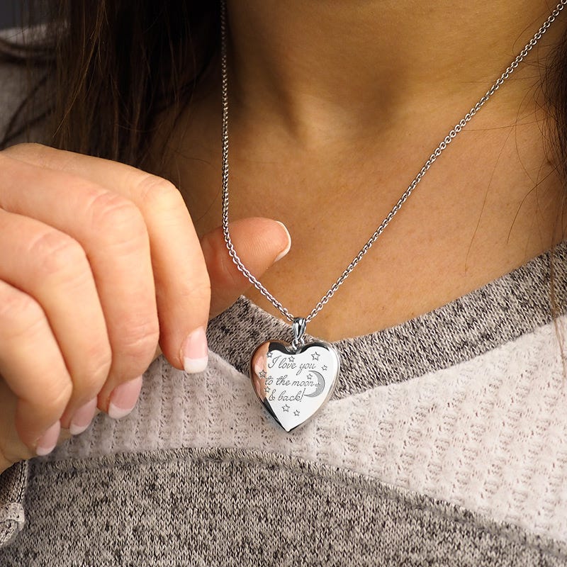 Sterling Silver " To The Moon & Back " Heart Photo Locket