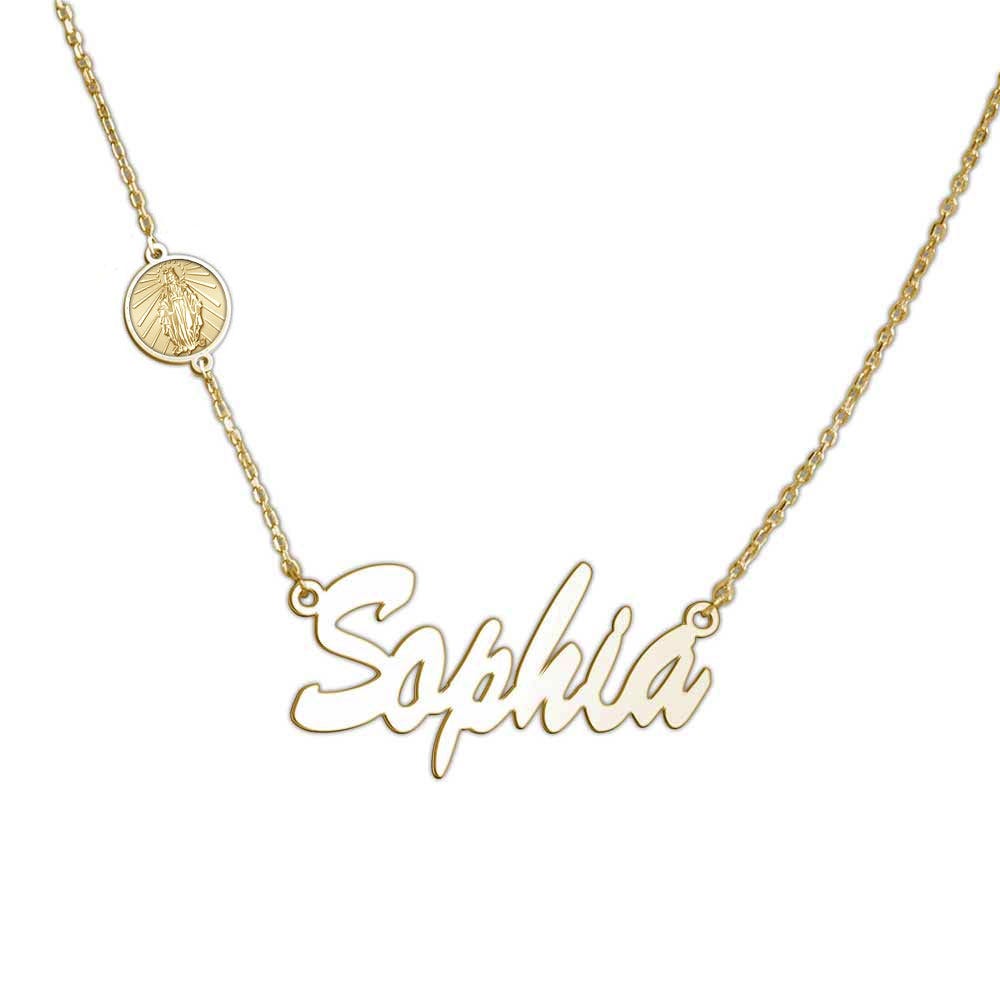Virgin Mary (Miraculous Medal) Custom Name Necklace