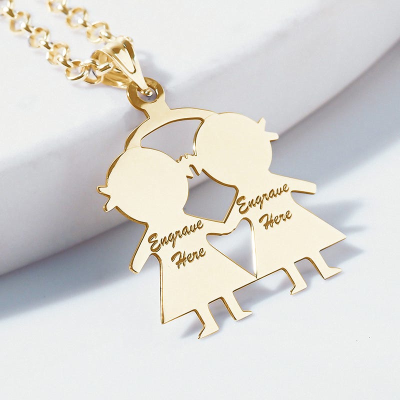 Engravable Two Girls Pendant or Charm