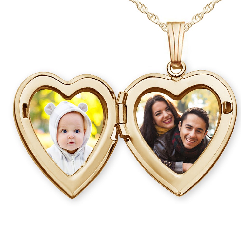 Solid 14K Yellow Gold Classic Heart Photo Locket