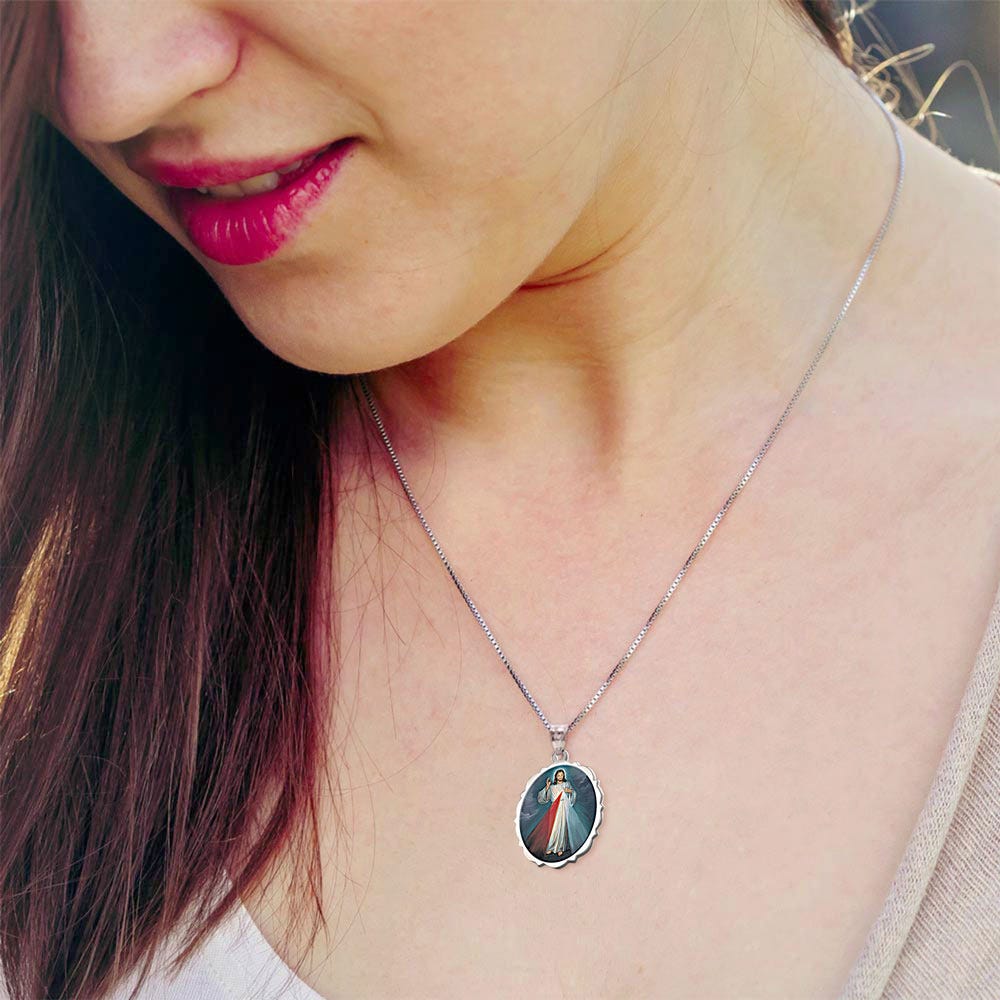 Divine Mercy Double Sided Scalloped Oval Religious Medal "Color EXCLUSIVE"