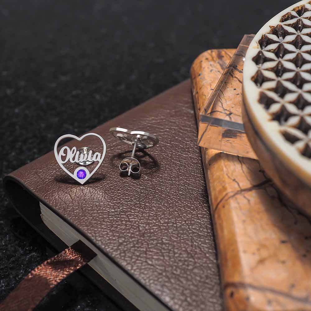 Heart Name Script Earrings