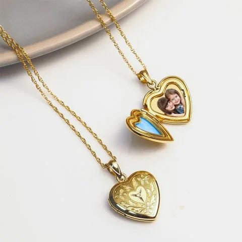 14K Gold Filled Floral Heart Photo Locket with Diamond