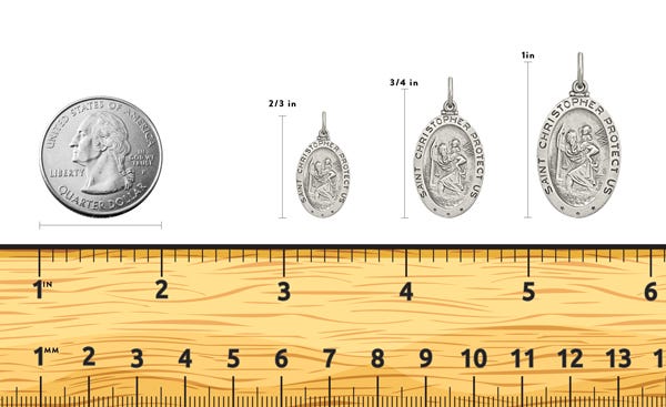 Sterling Silver Saint Christopher Double Sided Football Oval Religious Medal