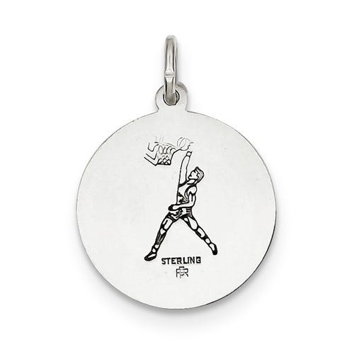 Sterling Silver Saint Christopher Double Sided Basketball Round Religious Medal