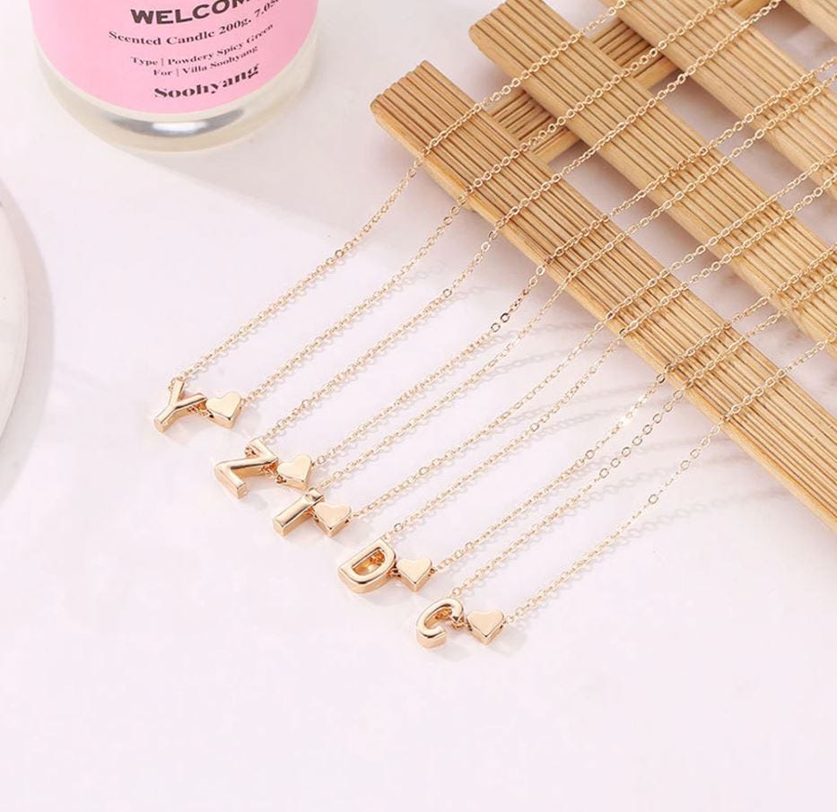 Petite Heart Initial Necklace with Chain