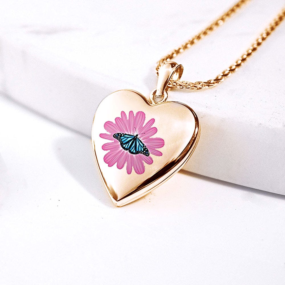 14K Gold Filled Flower Butterfly Heart Photo Locket