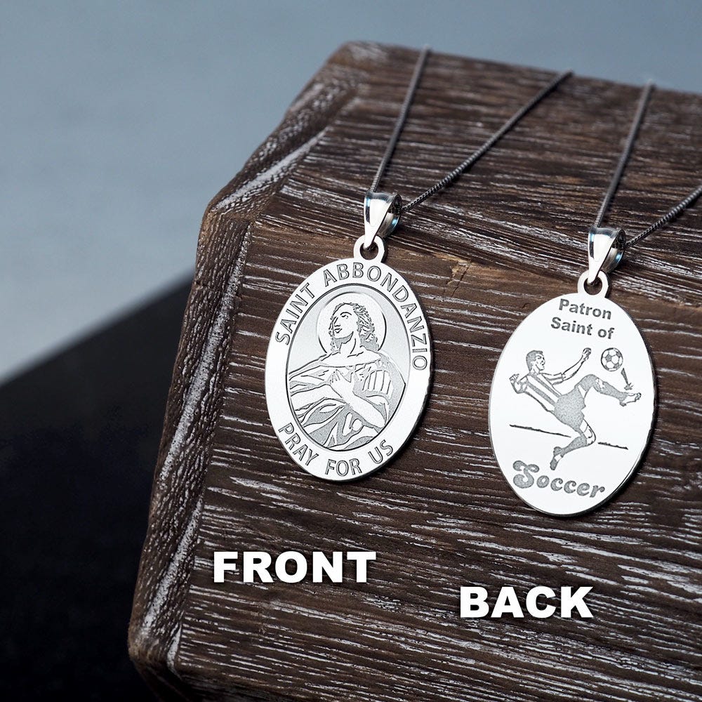 Saint Abbondanzio Oval Double Sided Soccer Religious Medal "EXCLUSIVE"