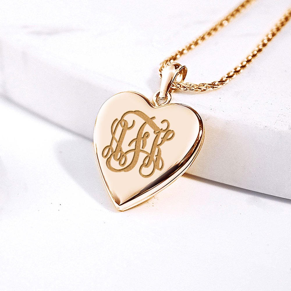 Yellow Gold Monogram Initial Heart Photo Locket