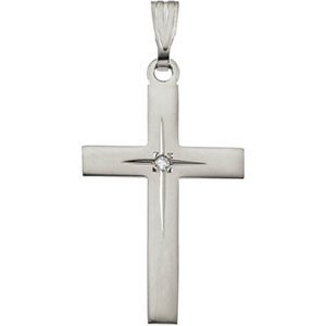 14k White Gold Cross Pendant with Diamond