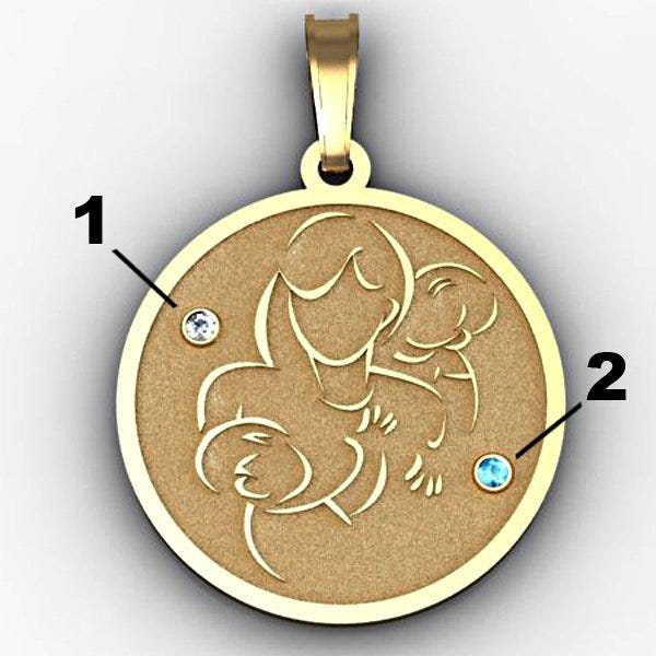 Mother with Two Sons - Round Pendant with Birthstones