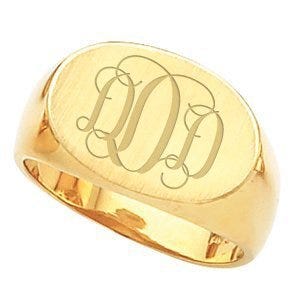 14K Gold Men's Sideways Oval Signet Ring