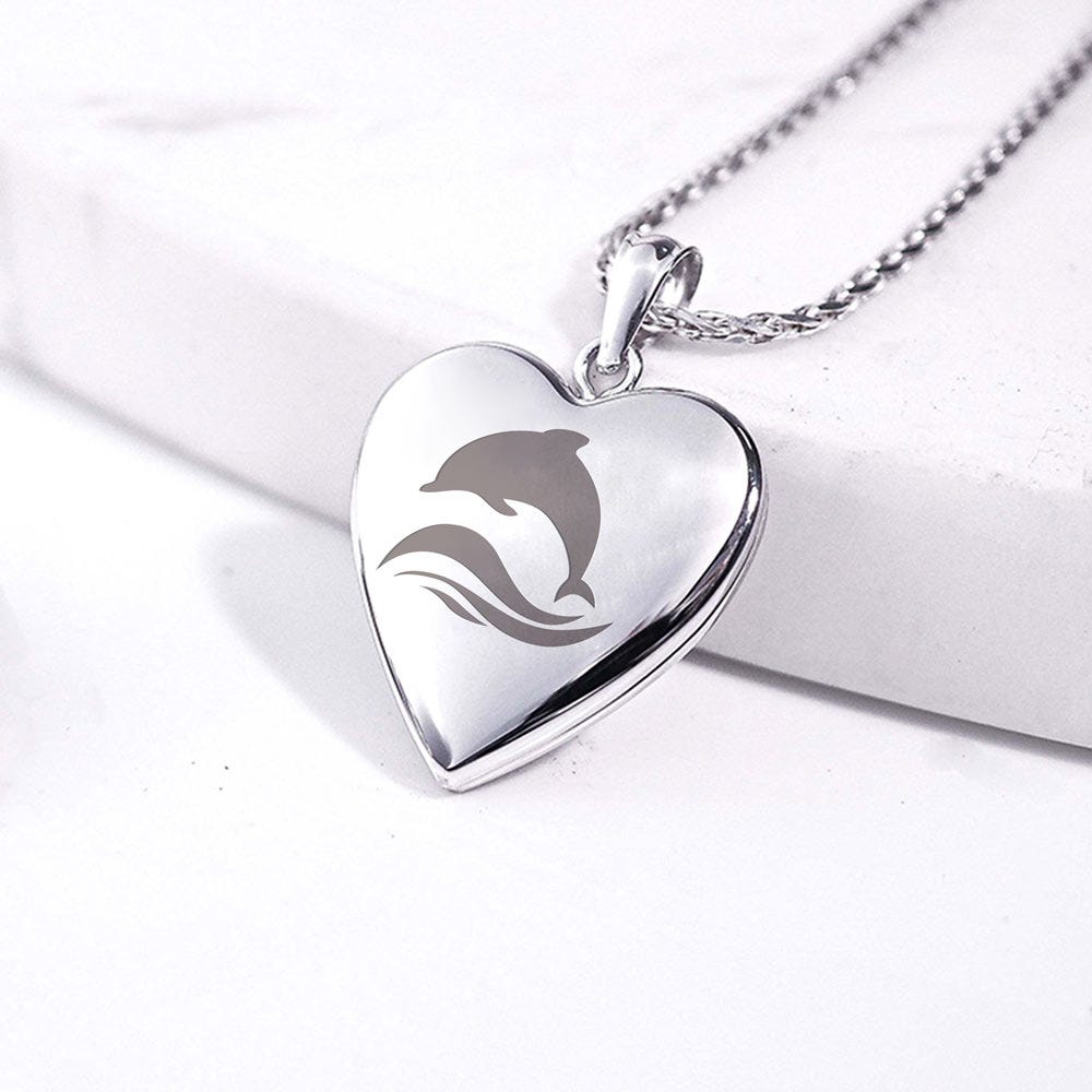 Sterling Silver Dolphin Heart Photo Locket