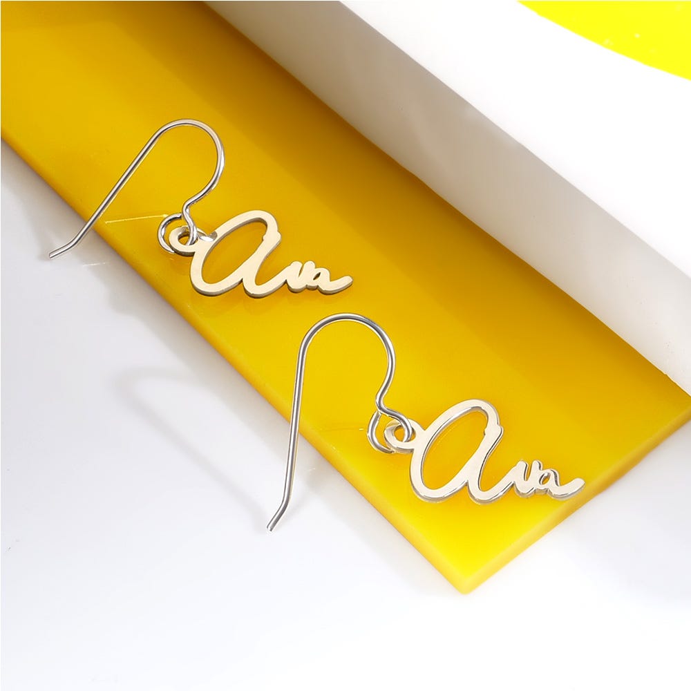 Pair Of Modern Script Name Dangle Earrings