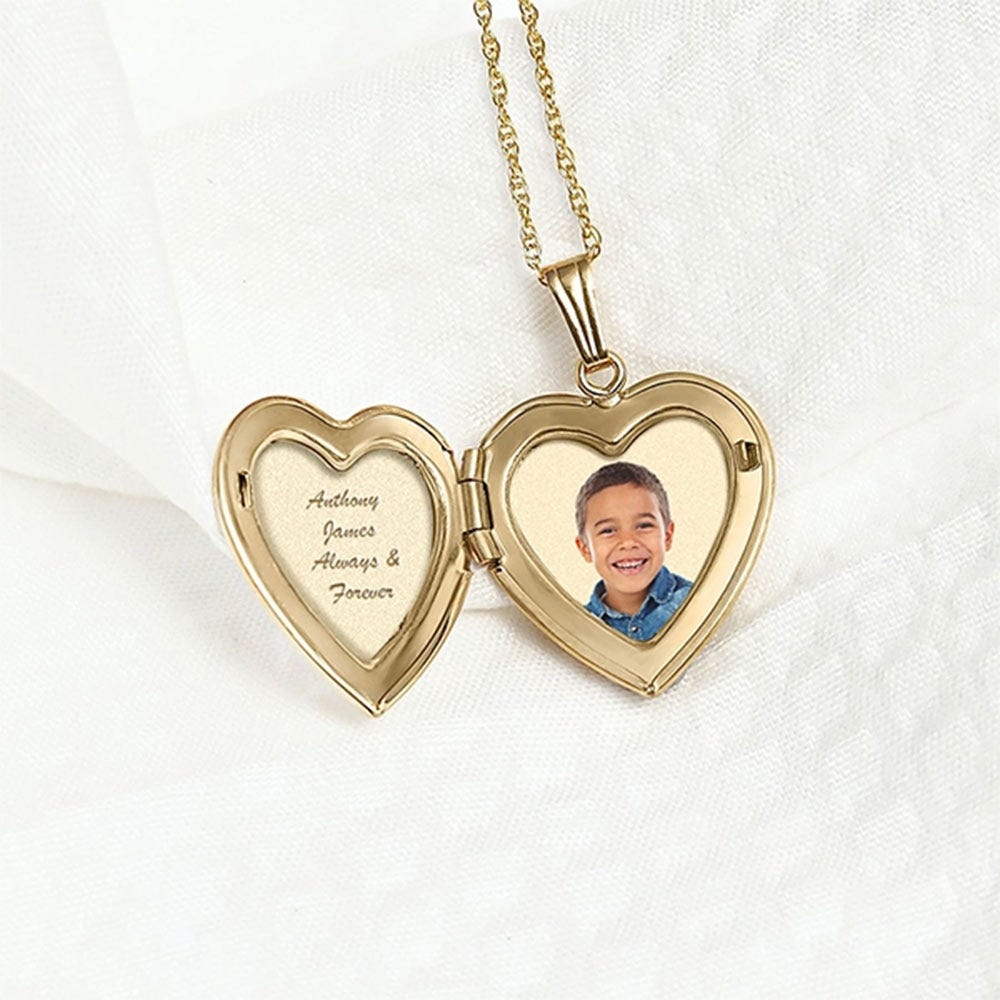 14k Yellow Gold Mother of Pearl & Cross Heart Photo Locket