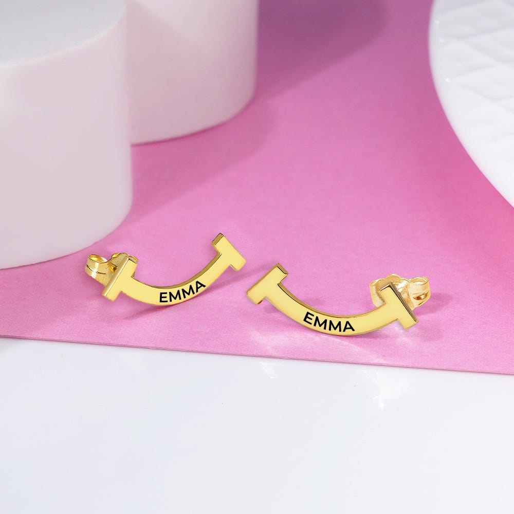 Pair Of Smile Climber Name Earrings