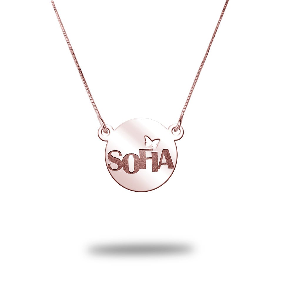 Modern Dianty Round Name Pendant w/ Butterfly Cut-Out
