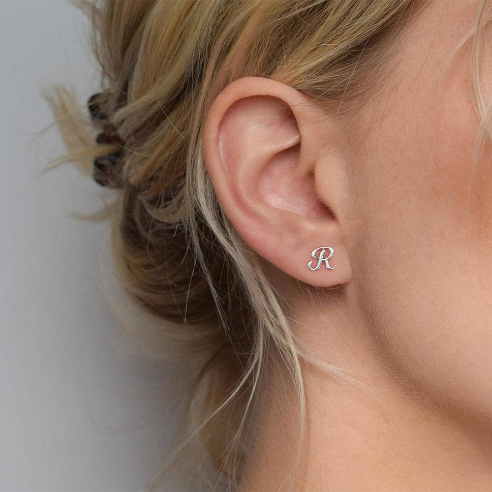 Pair of Initial Script Stud Earrings