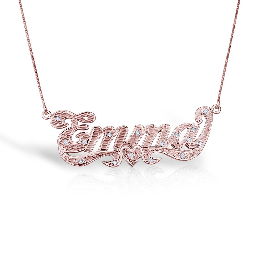Diamond Cut Script Name Necklace with Cubic Zirconia - Chain Included