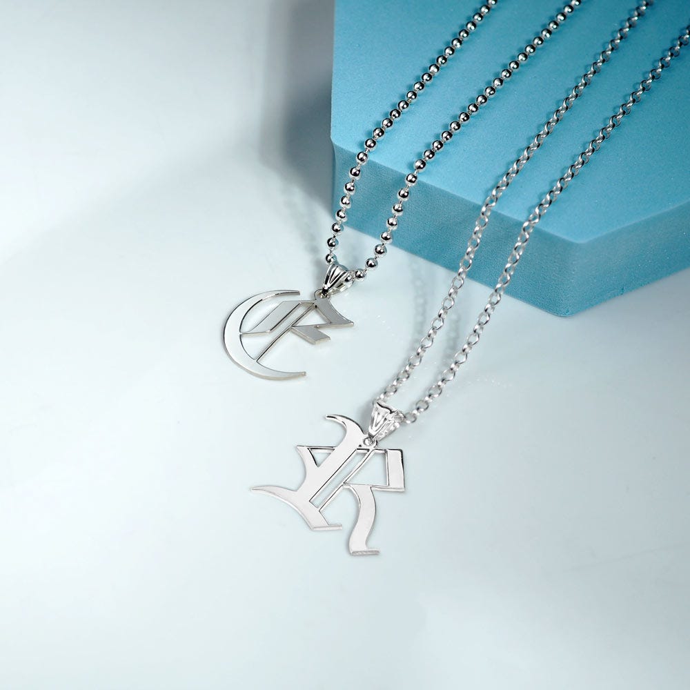 Personalized First Initial Old English Pendant with Paperclip Chain