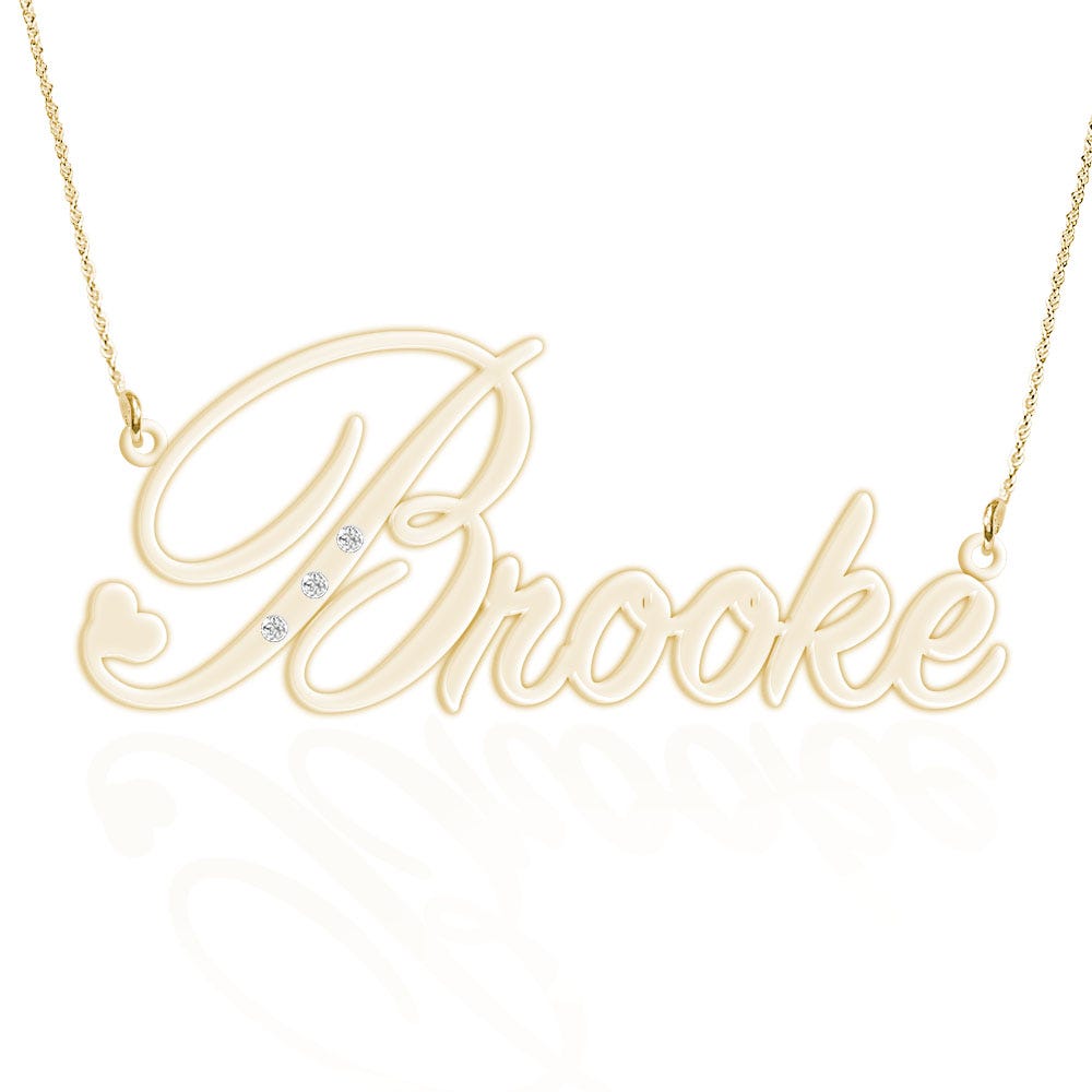 Script Name Necklace with 3 Diamonds - Chain Included