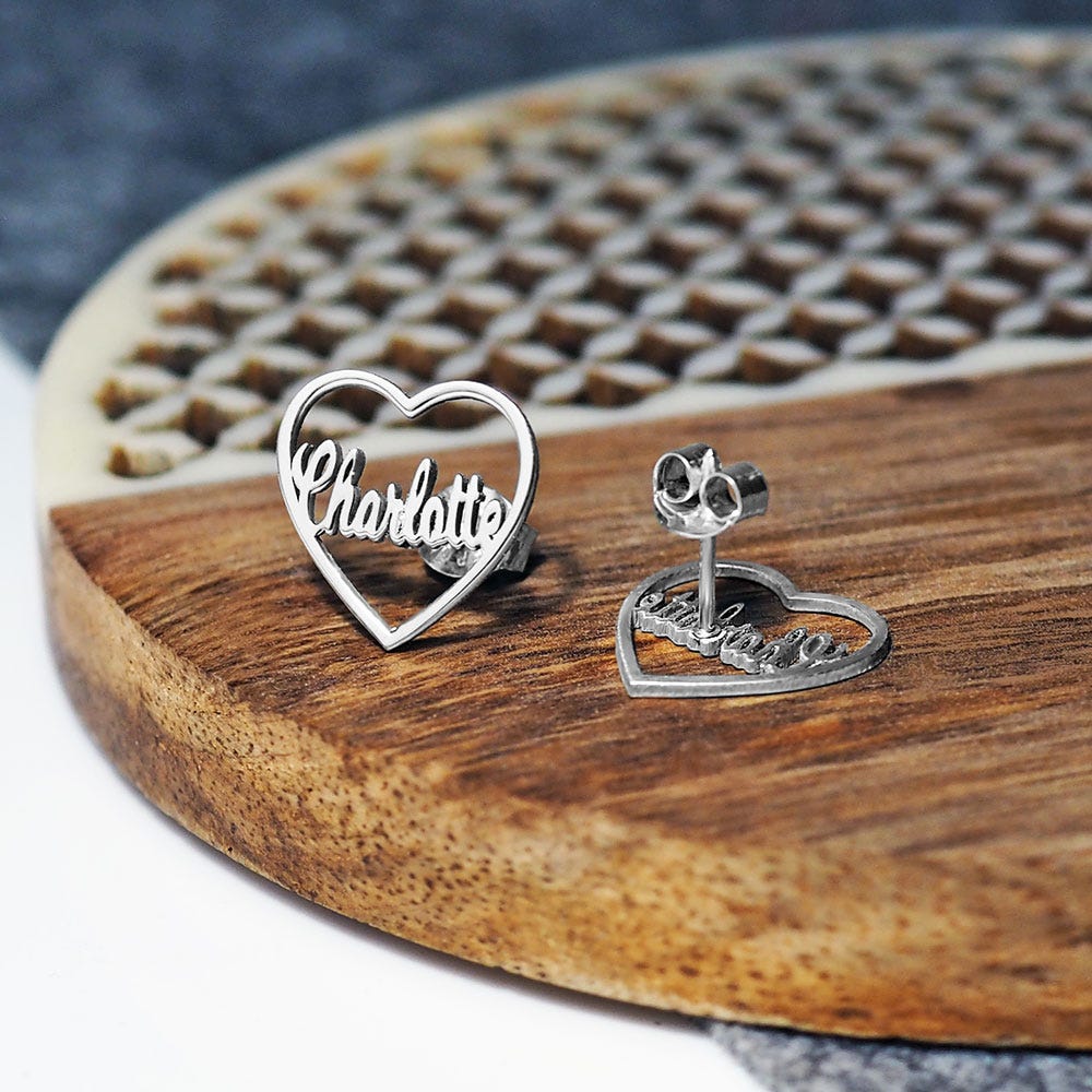 Heart Name Script Earrings