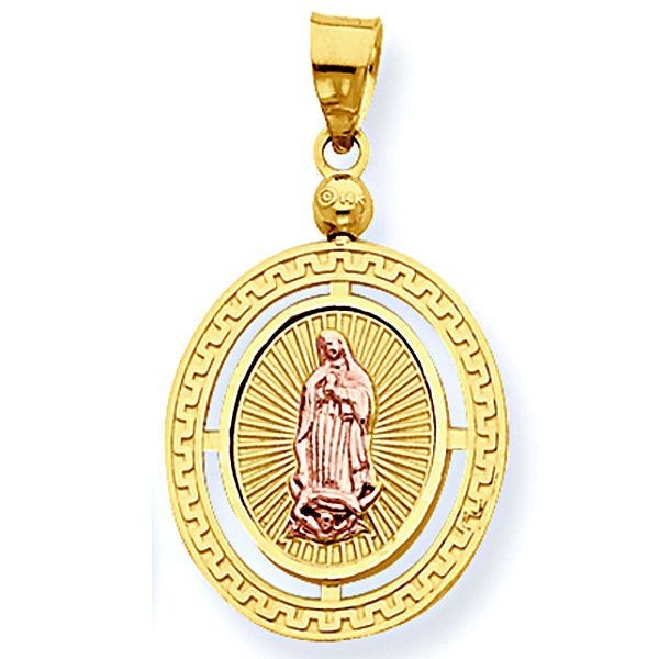 14K Tri-Color Ecce Homo / Our Lady Guadalupe Oval w/ Greek Key Border